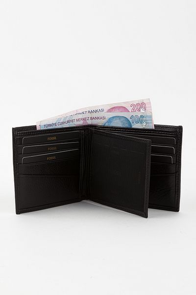 Fossil Boxed Genuine Leather Black Horizontal Men's Hand Portfolio Wallet