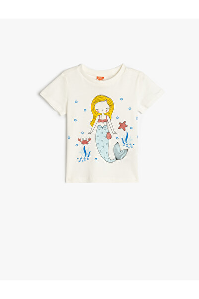 Koton Cotton Mermaid Printed Crew Neck Short Sleeve T-Shirt