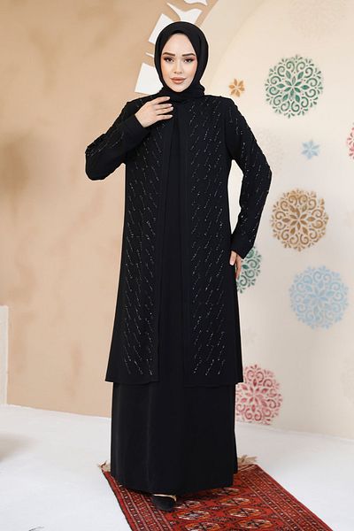 Neva Style Bead Embroidered Black Hijab Abaya 29120S