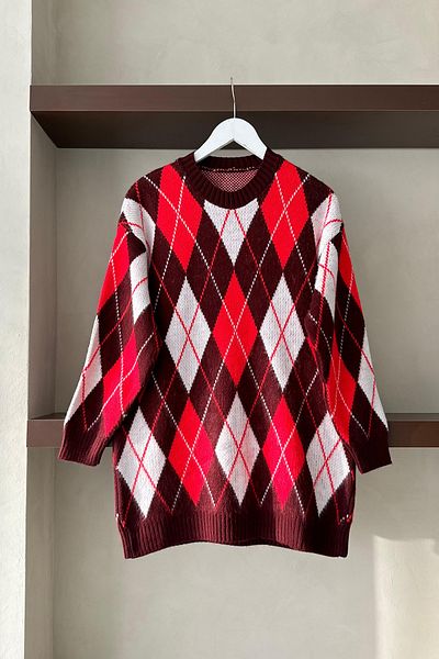 MODAQU Pulover portocaliu cu model în carouri cu textura moale