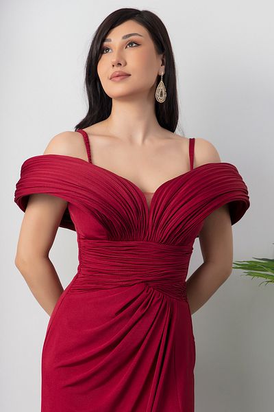 PULLIMM Rochie de seara cu bust plisat cu detaliu cu fanta - ECR5474