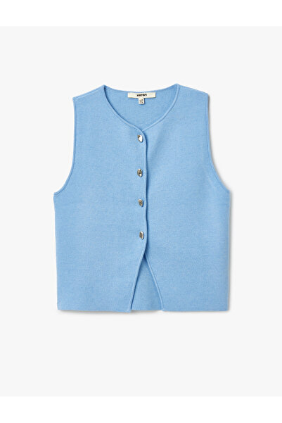 Koton Buttoned Sleeveless Crew Neck Knitwear Vest