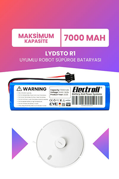 ELECTROLL Lydsto R1 Vacuum Uyumlu Batarya (MAKSİMUM KAPASİTE) 7000mah Pil Rob...