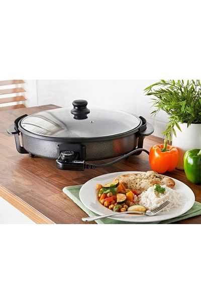 Generic Electric Pan (40cm) 1500W With a Glass Lid for Pizza , Omelette , Nachos, Tortillas and Pancakes