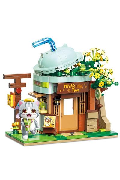 keeppley Lovely Street K28021 Ash Cat Milk Tea Shop Cat Milk Tea Shop Building Blocks Toy Set