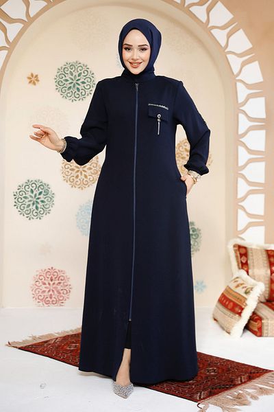 Neva Style Μπλε Navy Hijab Abaya με φερμουάρ 61361L