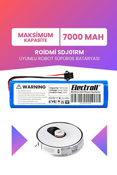 ELECTROLL Roidmi Sdj01rm Uyumlu Batarya (MAKSİMUM KAPASİTE) 7000mah Pil Robot...