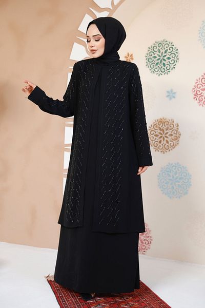 Neva Style Bead Embroidered Black Hijab Abaya 29120S