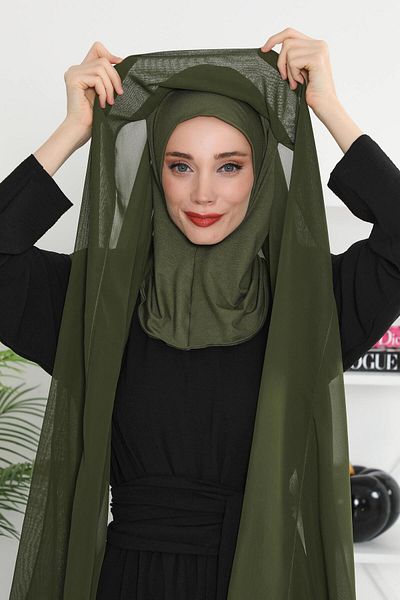 Aisha's Design شال بونيه داخلي من الشيفون الممشط - PS-46