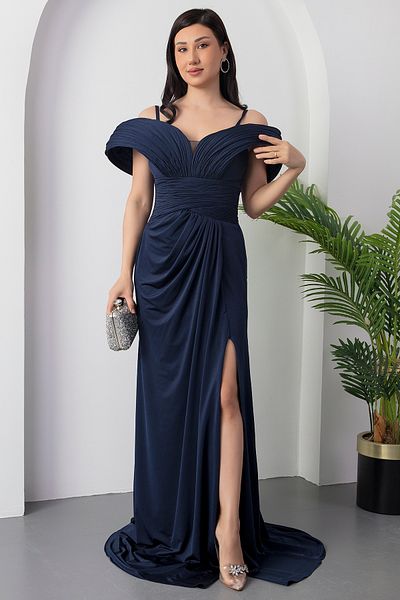PULLIMM Rochie de seara cu bust plisat cu detaliu cu fanta - ECR5474