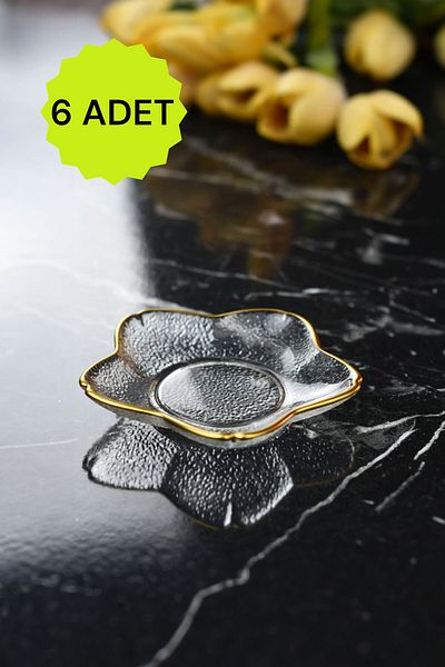 TrendDeco Mini Gold Gilded 6 Pieces Small Size Star Model Glass Sauce Bowl Turkish Delight Set