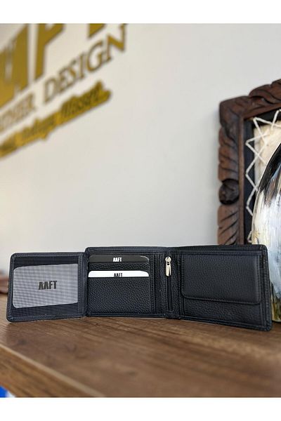 MFT Leather Design Ανδρικό πορτοφόλι από γνήσιο δέρμα – με φερμουάρ, νομίσματα, γραμμένο όνομα |   Τόκιο 2404