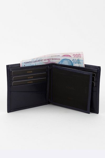 Fossil Boxed Genuine Leather Navy Blue Horizontal Men's Hand Portfolio Wallet