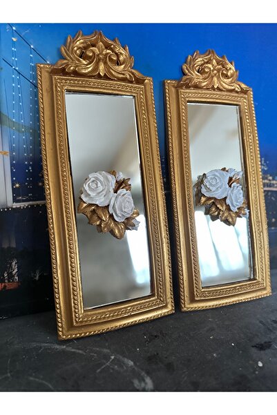busraconcept Aynalı gül detaylı el yapımı 50cm tablo 2li set