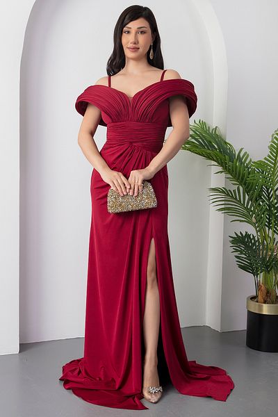 PULLIMM Rochie de seara cu bust plisat cu detaliu cu fanta - ECR5474