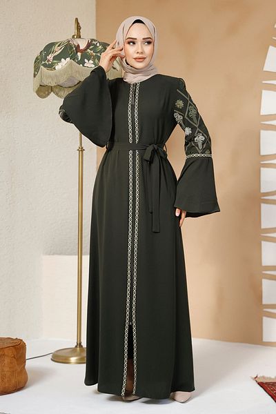 Neva Style Patterned Khaki Hijab Abaya Model No: 90311Hk