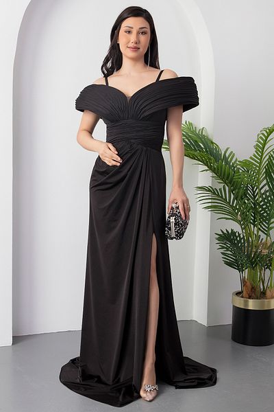 PULLIMM Rochie de seara cu bust plisat cu detaliu cu fanta - ECR5474