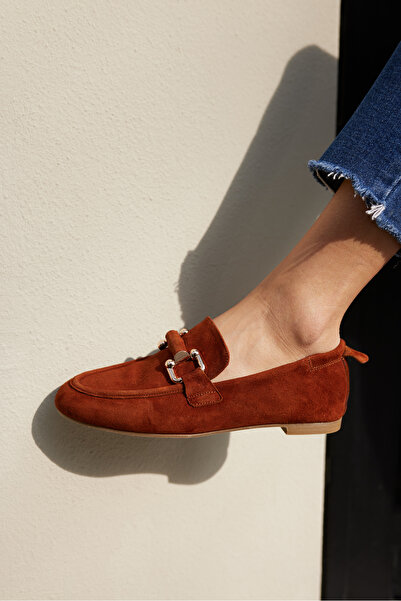 ANGELİNA JONES Дамски мокасини с катарама от естествен велур PICCOLI с цвят канела