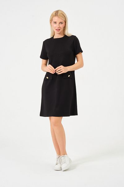 Moda Palmiss Women's Black Crew Neck Stone Detailed Modal Short Dress