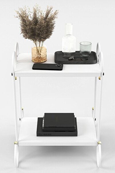 ARGİMO Truva Retro Ferforje Metal Komodin Beyaz