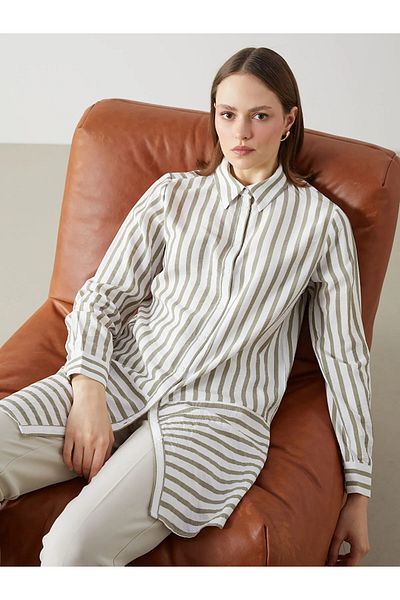 LC Waikiki Classic Khaki Striped Women's Shirt Tunic