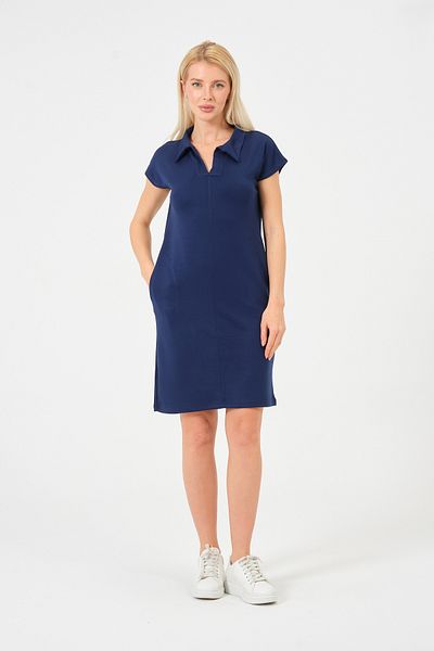 Moda Palmiss Women's Navy Blue Polo Neck Modal Short Dress
