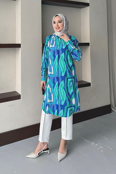 MODAQU Green Viscose Tunic - Tie Dye Patterned