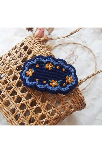 Kadın Girişimciler Atölyesi Floral Embroidered Mother & Daughter Niche Organic Handmade 4-Piece Snap Clip Hair Accessory Suitable for All Ages