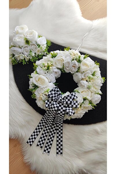 Serçeden Güllü Çiçekli Tam Tur Çelenk Kapı Süsü Ve Paspas 2 Li Takım