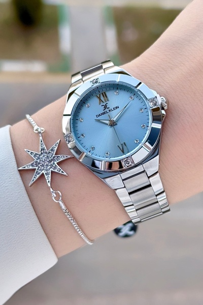 Daniel Klein Kadranı Mavi Kordonu Gümüş Renk 33 mm Kadın Kol Saati ve Bileklik