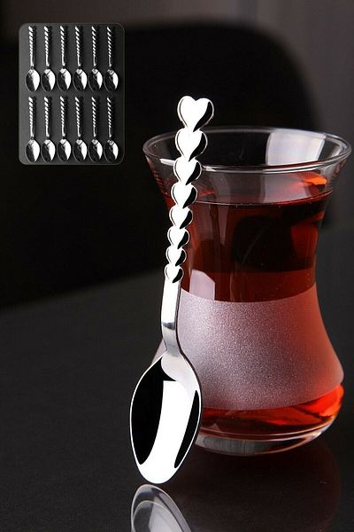 Doğuş Pazar طقم ملاعق شاي ستانلس ستيل على شكل قلب 12 قطعة