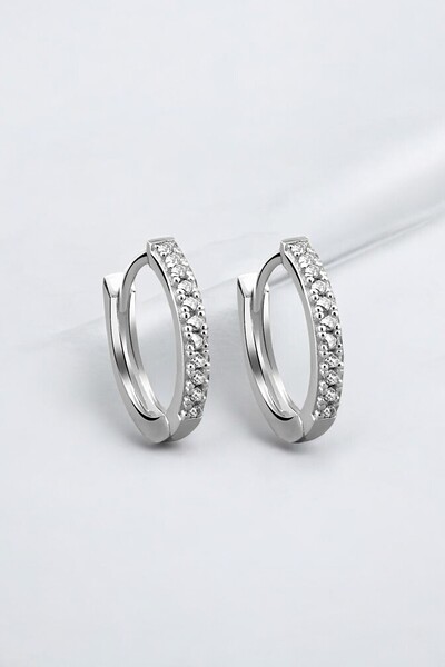 jelux silver Gümüş 925 Ayar 16 Mm Sıralı Zirkon Taşlı Küpe