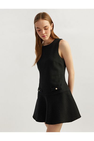 Koton Sleeveless Button Detail Crew Neck A-Line Mini Dress