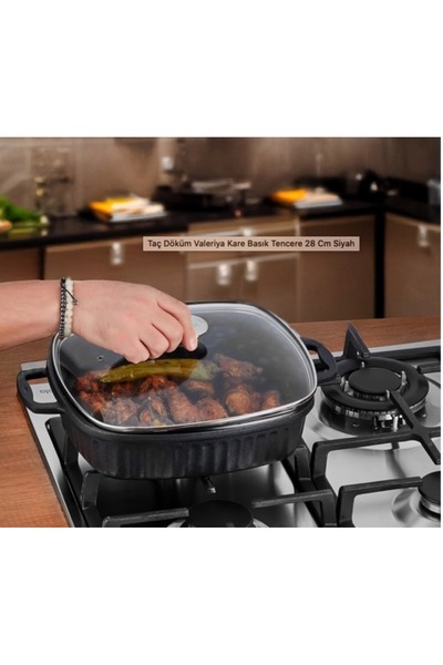 SARE Taç Döküm Valeriya Kare Basık Tencere 28 Cm Siyah