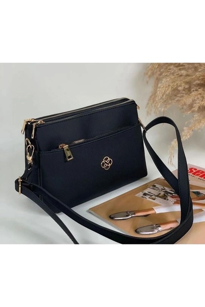 MAC&MOS Geantă de umăr neagră cu 3 compartimente pentru femei