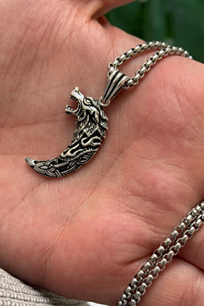 cheetah quality Kurt Dişi 925 Ayar Gümüş Özel Yapım Handmade Erkek Kolye