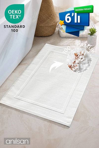 Anılsan Πετσέτες ποδιών 6 συσκευασιών - 50x70 cm, 245 gr, 100% βαμβάκι, χαλάκι μπάνιου σπα και ξενοδοχείου, καθημερινή χρήση