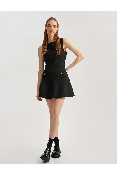 Koton Sleeveless Button Detail Crew Neck A-Line Mini Dress
