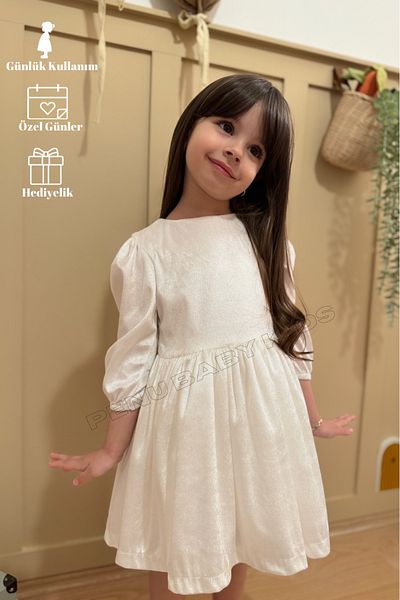 penu baby kids Rochie uni din catifea ecru fetita copil fetita - catifea