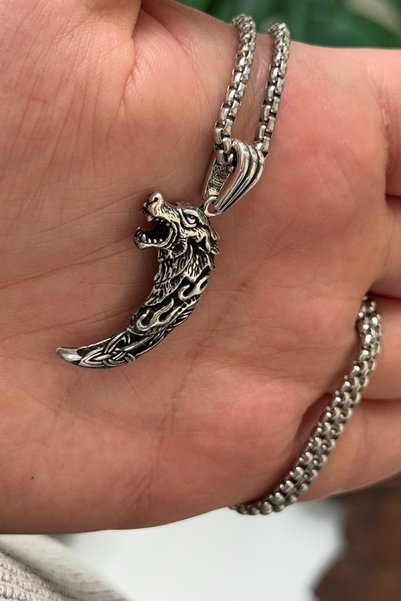 cheetahquality Kurt Dişi 925 Ayar Gümüş Özel Yapım Handmade Erkek Kolye