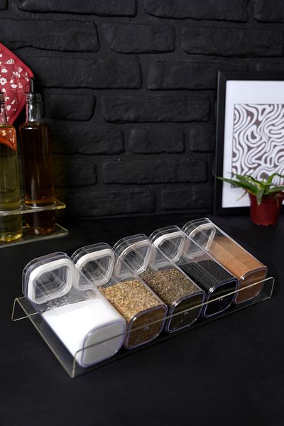 Etka Dizayn 5-Piece Aytun Spice Rack Set - 300 ml Jar, Acrylic Stand Set