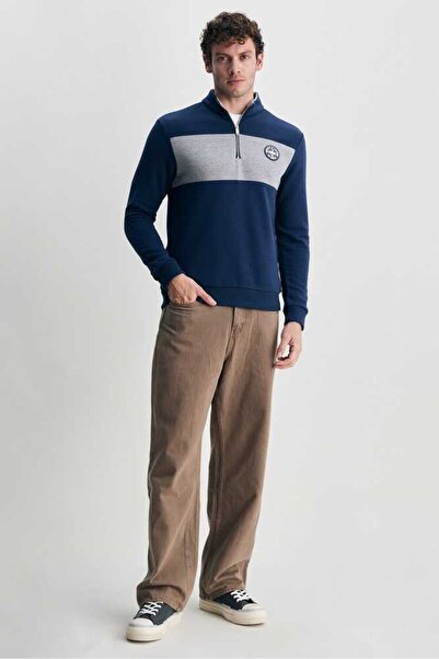 UCLA Ανδρικό φούτερ Khal Navy Blue με μισό φερμουάρ από καουτσούκ με ψηλό γιακά Standard Fit