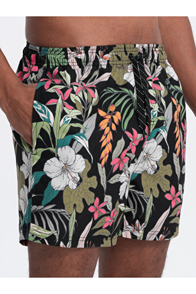 OMBRE Pánské květinové plavky - černé V3 OM-SRBS-0140 S