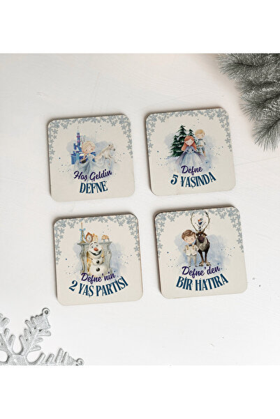 arslart Frozen Temalı Kişiye Özel Bardak Altlığı Elsa, Anna Desenli Doğum Gün...