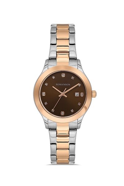 Romanson Rm4205Uu1Jab6R Steel Cord Rose Gold Silver Color Women's Wristwatch with Stone Calendar