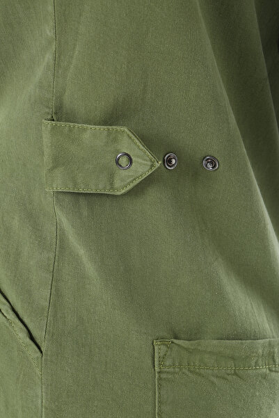 Şans Kadın Büyük Beden Haki Gizli Pat Çıtçıt Düğmeli Cep Detaylı Tulum 65N38726