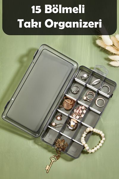 Fesya Home Кутия за бижута с 15 отделения - прозрачен черен органайзер за бижута