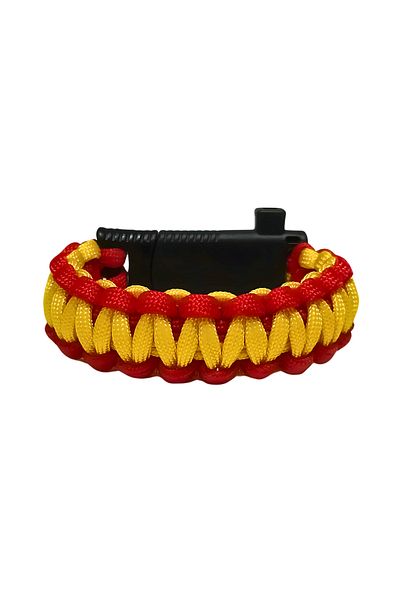 Gorgeous Yellow Red Unisex Paracord Bracelet - Magnesium Compass Knife Bar