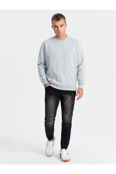 OMBRE Ανδρικό μαρμάρινο παντελόνι JOGGERS με τριμμένες άκρες - μαύρο V2 OM-PADJ-0153 XXL