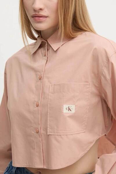 Calvin Klein Kadın Pamuklu Rahat Kesim Desenli Crop Pembe Gömlek J20J225078-TGW